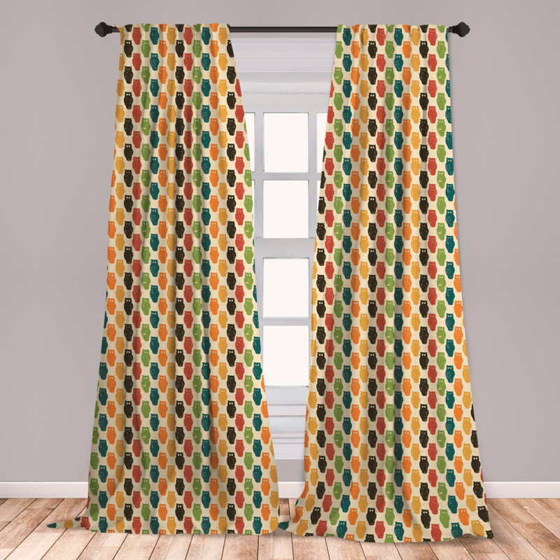 East Urban Home Ambesonne Owls Curtains, Retro Styled Colorful Animal